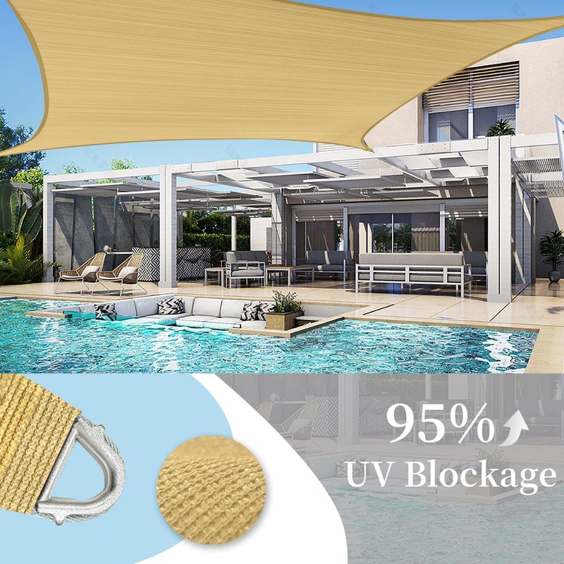 Coumavin Reinforced Corners & Edges 12' x 12' x 12' Triangle Sun Shade Sail Commercial Grade Curved Edge UV Block Canopy for Outdoor, Patio, Backyard, Garden, Pool, Deck, Heavy-Duty Design, Sand - Image 3